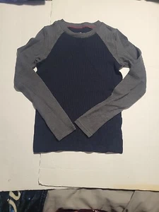 Boys Cuddl Duds Thermal Large Navy Grey W Thumbholes - Picture 1 of 4