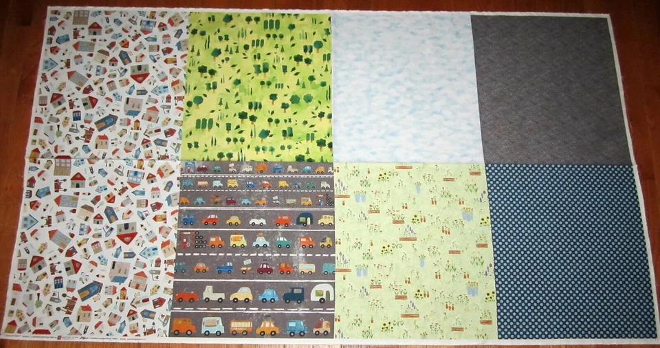 Panel de 2 yd Hoffman AROUND TOWN 100 % tela de algodón COLCHA GOURMET Sky House coches Foto 1 de 1