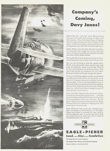 1943 WWII Fighter Plane bomber PRINT AD battleship sent to Davy Jones Locker war - Picture 1 of 1