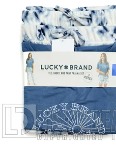 New Women's Lucky Brand 3 Piece Pajama Set Sleepwear Pink Blue L XL XXL 2X 3X - Picture 1 of 5