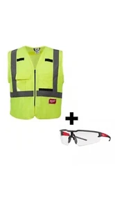 New Milwaukee Class 2 Hi Vis Safety Vest 10 Pockets & Glasses L/ XL 48-73-5022AS - Picture 1 of 4