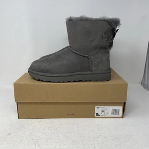 UGG Boots Mini Bailey Bow II 1016501 Casual Sheepskin Lined Grey Women's Size 6 - Picture 1 of 9