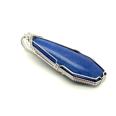 Colgante grande de lapislázuli de forma libre envuelto en alambre de 2-7/8" de plata de ley 22 gramos Foto 1 de 4