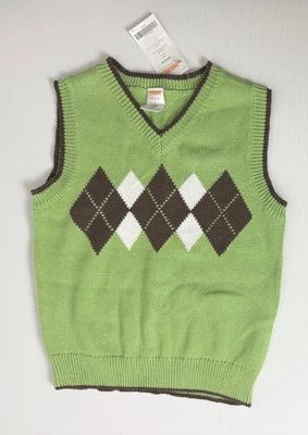 GYMBOREE Green Brown Argyle Print Sleeveless Boy's Sweater Vest Size XS (3-4) - Image 1 of 3
