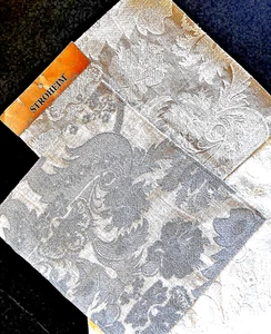 Stroheim Designer Embroider Damask Textured Fabric Sample White Blue Gray Set 4 - Picture 1 of 6