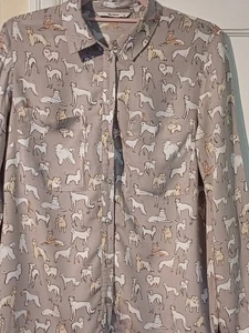 TU Sainsbury's Shirt grau Hundemuster Langarm Bluse Gr. UK 12 - Bild 1 von 7