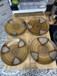 Sango Splash 4951 Brown Tan Drip Glazed Stoneware 11" Dinner Plates Set Of 4 * - Picture 1 of 11