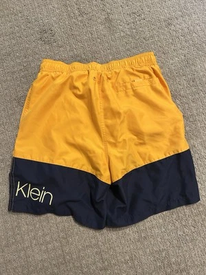 Calvin Klein Swim Trunks Size Small Mesh Lined Drawstring Gold/Blue Fashion - Image 1 of 4