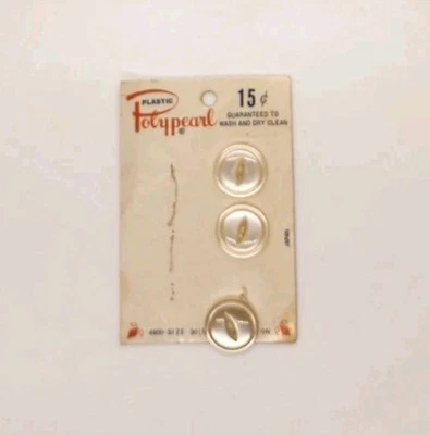 Vintage Plastic Pollypearl 3 Two Hole Buttons on Original Card  - Image 1 of 2