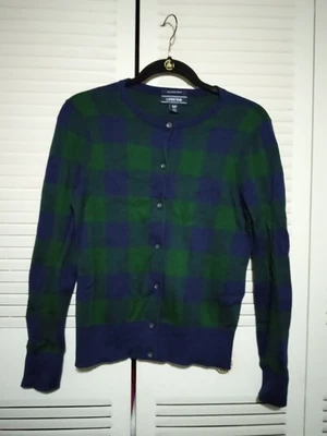 Cárdigan Suéter LANDS' END Azul Marino Verde Cuadros a Cuadros SP 6-8 S Damas Supima Foto 1 de 4