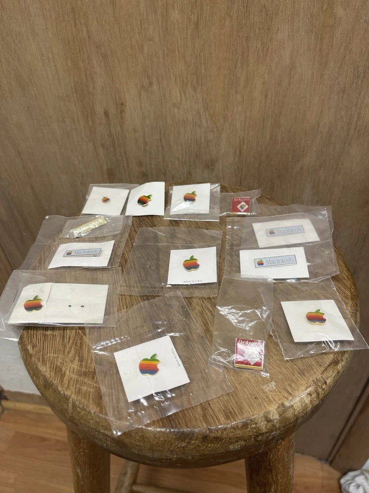 Vintage Apple Macintosh Computer Rainbow Logo Employees RARE Pins Lot Of 12 - Image 1 of 4