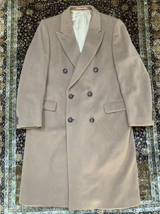 Vtg Camel Overcoat Double Breasted Peak Lapel Unbranded Mens 44 - Picture 1 of 22