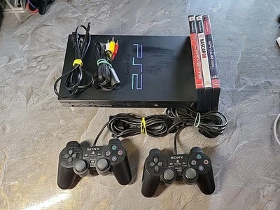 Sony PS2 Console SCPH-35001 Cords 2 Controllers 3 Games TESTED Works READ - Image 1 of 4