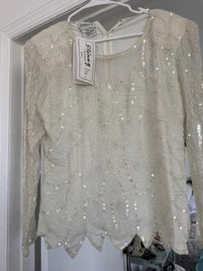 Top de colección Stenay para mujer con cuentas de seda manga larga cuentas negras marfil XL NUEVO CON ETIQUETAS - Imagen 1 de 9