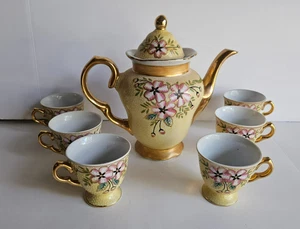 Vintage Hand Painted Teapot With Lid & 6 Cups Japan Gold & Floral - Picture 1 of 8