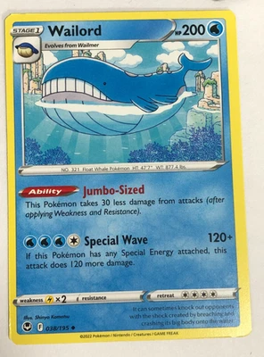 Pokemon Card Silver Tempest Miscut Error Wailord 038/195 Near Mint  - Image 1 of 4