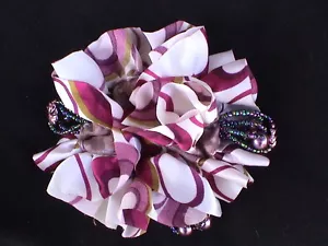 SEIDENÄHNLICHES BUNTES WEISS/DUNKELVIOLETTES SCRUNCHIE MIT MULIT GLITZERPERLEN - Bild 1 von 1