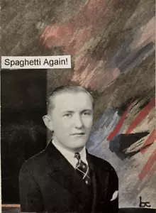 Spaghetti Again! - Original Collage Mixed Media Surrealism Miniature Art ACEO - Picture 1 of 3