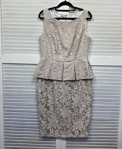 Lounge Dress Womens 10 Beige Pencil Sleeveless Peplum Lace Overlay Knee Length - Bild 1 von 8