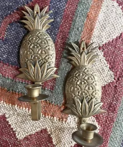 Vintage Brass Pineapple Candle Wall Sconces - Picture 1 of 5
