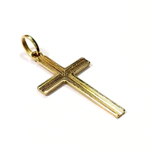 18k Yellow Gold Cross With Etched Lines Pendant - Picture 1 of 4
