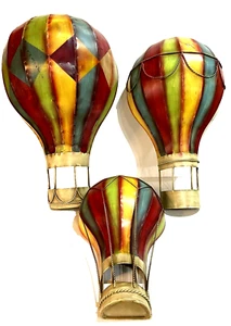 3 Elemente Metall bemalt Heißluftballons Wandbehang 19"-17"-13,75" - Bild 1 von 12