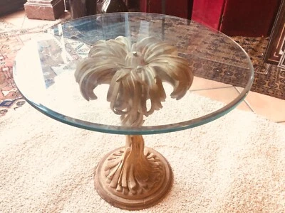 TABLE BASSE ANANAS - ANNÉES 70 - PLATEAU VERRE - PIETEMENT BOIS - Photo 1/2