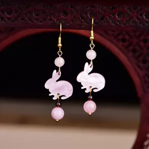 Jade Rabbit Earrings Jewelry Charms 925 Silver Energy Chinese Natural Women - Picture 1 of 8