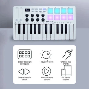 M-VAVE 25 Key USB MIDI Keyboard Controller with 8 Backlit Drum Pads 8 Knobs R6M6 - Picture 1 of 12