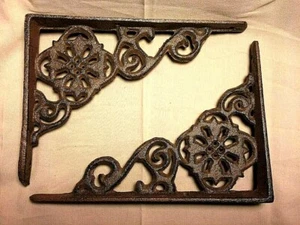 SET of 2 ANTIQUE BRONZE VICTORIAN FLORAL STYLE cast iron brace bracket corbel 6" - Picture 1 of 8