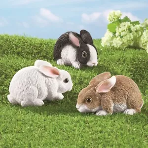 Set of 3 Realistic Little Rabbit Bunnies Indoor/Outdoor Garden Statues - Picture 1 of 1
