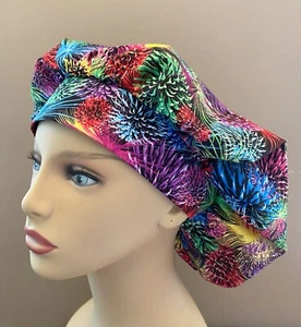 Fireworks Bouffant surgical scrub cap hat women made with Fireworks Fabric - Picture 1 of 4