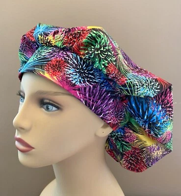 Fireworks Bouffant surgical scrub cap hat women made with Fireworks Fabric - Image 1 of 4