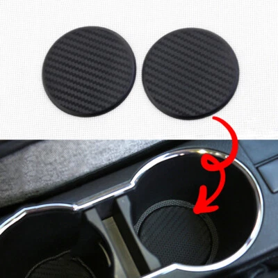 2x Car Auto Water Cup Slot Non-Slip Black Carbon Fiber Look Mat Pad Accessories - Image 1 of 4