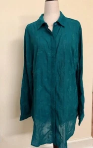 Chico’s Women’s Tunic Shirt Tonal embroidered tapestry Teal size 2 NWT - Bild 1 von 5