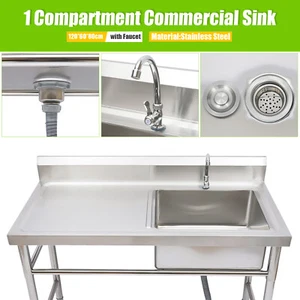 47" Stainless Steel Utility Commercial Square Kitchen Sink for Restaurant Home - Picture 1 of 22