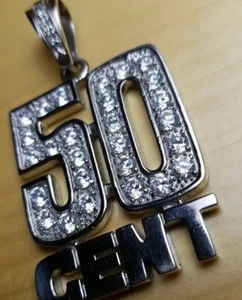 27g Treasure Real Silver 925 Chain Link Pendant Cubic Zirconia 50 Cent Coin Enth - Picture 1 of 6