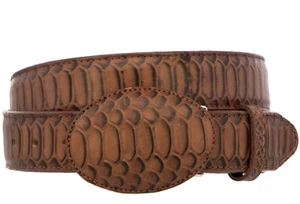 Western Cowboy Belt Cognac Snake Pattern Leather Removable Rodeo Buckle Cinto - Picture 1 of 4