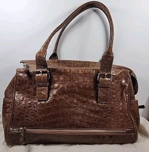 Bolso de Mano/Cartera Vintage PRUNE Argentina Cuero Genuino Cocodrilo Repujado R19 - Imagen 1 de 20