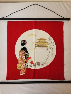 Tapiz de tela de rayón tradicional japonés Furoshiki Maiko Kinkaku templo belleza Foto 1 de 4