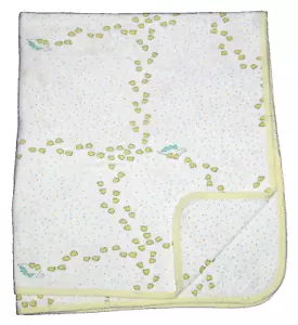 Vintage Carters Aqua Giallo Dinosauro Piste Piedi Punti Coperta Bambino Cotone Sicurezza - Foto 1 di 2