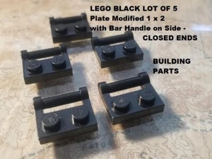 LEGO Black Lot of 5 Plate Modified 1 x 2 Bar Handle Closed Ends Building Part - Picture 1 of 1
