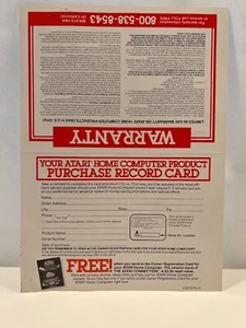 Atari Product Registration Card - Picture 1 of 2