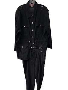 Vintage Denim and Co Faux Suede Pants and Jacket Suit Women’s Size 1X Black - Picture 1 of 10