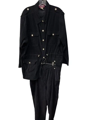 Pantalones y chaqueta traje vintage de gamuza sintética Denim and Co para mujer talla 1X negro Foto 1 de 4