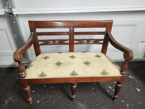 Old Wooden Children's Bench, Hand Carved Kids Furniture, Dark Brown - Picture 1 of 3
