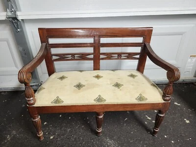 Old Wooden Children's Bench, Hand Carved Kids Furniture, Dark Brown - Image 1 of 3