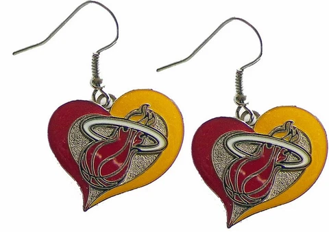 Miami Heat Earrings Swirl Heart Dangle Logo Charm Cover