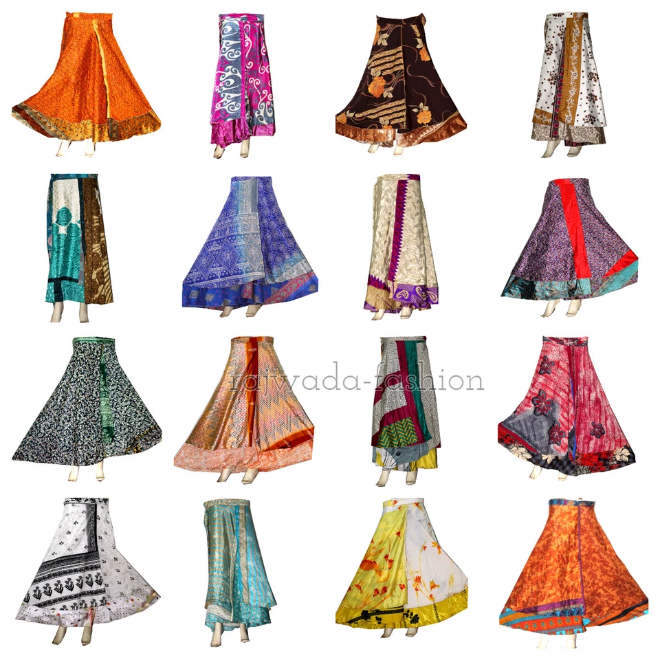 30 PC Vintage Silk Sari Magic Wrap Around Frill Skirt Dress Wholesale Lot Indian - Image 1 of 4