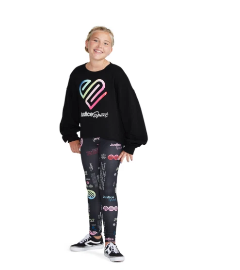 Justice Girls 2 Piece Activewear Set Sweatshirt Leggings Black Size Large 12/14